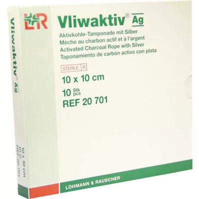 VLIWAKTIV AG Activated charcoal tampon with silver 10x10 cm, 10 pcs