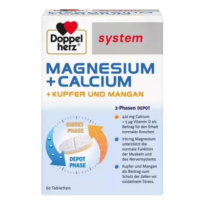 DOPPELHERZ Magnesium+Calc. +Copper+Manganese syst. tab, 60 pcs