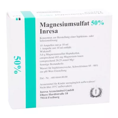 MAGNESIUMSULFAT 50% Inresa Conc.for Inj./Inf.L., 10X10 ml