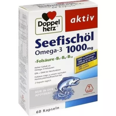 DOPPELHERZ Sea Fish Oil Omega-3 1.000 mg+Fols.Caps., 60 pcs