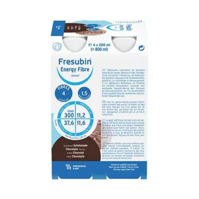 FRESUBIN ENERGY Fibre DRINK Chocolate drink bottle, 4X200 ml