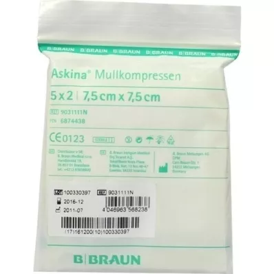 ASKINA Gauze compresses 7.5x7.5 cm sterile, 5X2 pcs