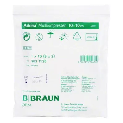 ASKINA Gauze compresses 10x10 cm sterile, 5X2 pcs ASKINA Gauze compresses 10x10 cm sterile, 5X2 pcs