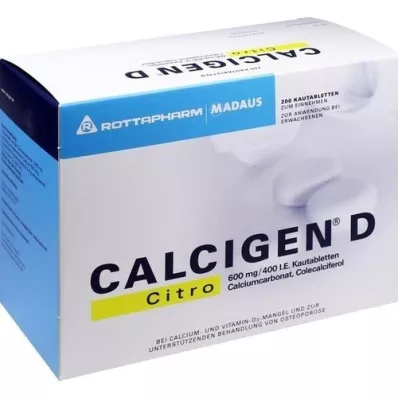 CALCIGEN D Citro 600 mg/400 I.U. Chewable Tablets, 200 pcs