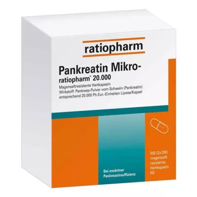 Pancreatin micro ratio.20000 gastric hard capsules, 200 pcs
