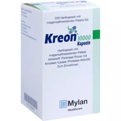 KREON 10,000 hard caps with enteric-coated pellets, 200 pcs