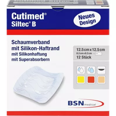 CUTIMED Siltec B Foam dressing 12.5x12.5 cm with adhesive, 12 pcs