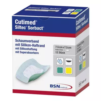 CUTIMED Siltec Sorbact PU-Bandage 7.5x7.5 cm, 12 pcs
