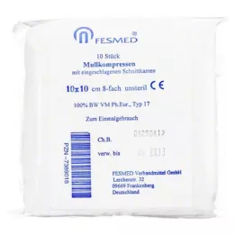 MULLKOMPRESSEN ES 10x10 cm non-sterile 8x, 10 pcs