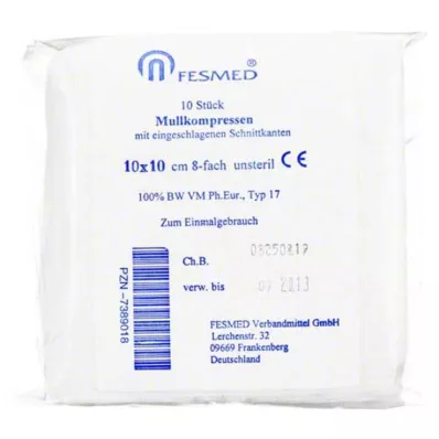 Gauze compresses ES 10x10 cm non-sterile 8-fold, 10 pieces