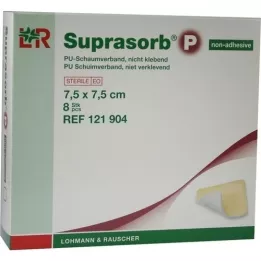 SUPRASORB P PU-Foam v.non-adhesive 7,5x7,5 cm, 8 pcs