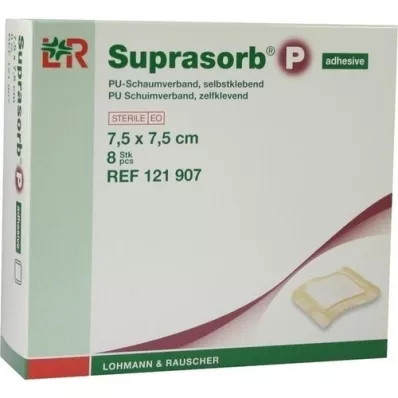 SUPRASORB P PU-Foam v.self-adhesive 7,5x7,5 cm, 8 pcs