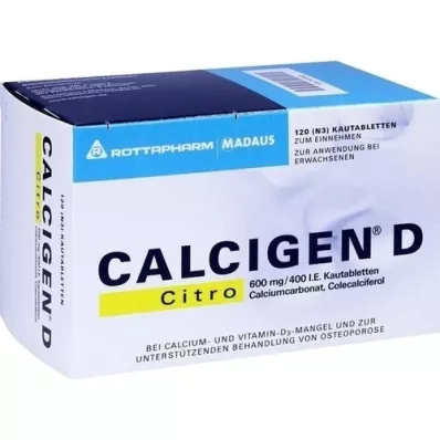 CALCIGEN D Citro 600 mg/400 I.U. Chewable tablets, 120 pcs