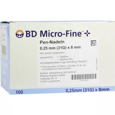 BD MICRO-FINE+ 8 pen needles 0.25x8 mm, 100 pcs BD MICRO-FINE+ 8 pen needles 0.25x8 mm, 100 pcs