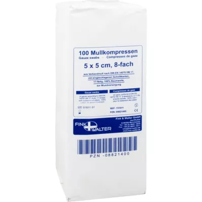 MULLKOMPRESSEN 5x5 cm non-sterile 8x, 100 pcs