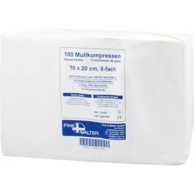 Gauze compresses 10x20 cm non-sterile 8-fold, 100 pieces Gauze compresses 10x20 cm non-sterile 8-fold, 100 pieces