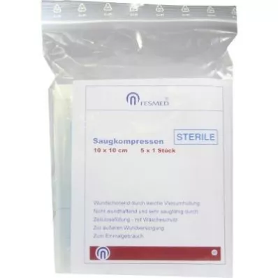 SAUGKOMPRESSEN sterile 10x10 cm, 5X1 pc SAUGKOMPRESSEN sterile 10x10 cm, 5X1 pc