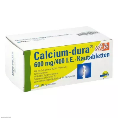 CALCIUM DURA Vit D3 600 mg/400 I.U. Chewable tablets, 120 pcs CALCIUM DURA Vit D3 600 mg/400 I.U. Chewable tablets, 120 pcs