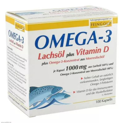 Omega 3 salmon oil plus vitamin D capsules, 100 pieces
