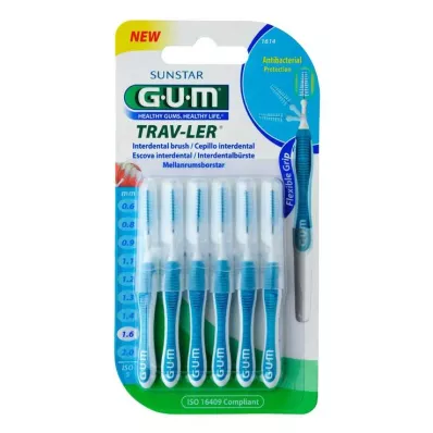 GUM TRAV-LER 1.6mm fir blue interdental+6caps, 6 pcs GUM TRAV-LER 1.6mm fir blue interdental+6caps, 6 pcs