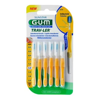 GUM Trav-Ler 1.3mm fir yellow interdental + 6 caps, 6 pcs GUM Trav-Ler 1.3mm fir yellow interdental + 6 caps, 6 pcs