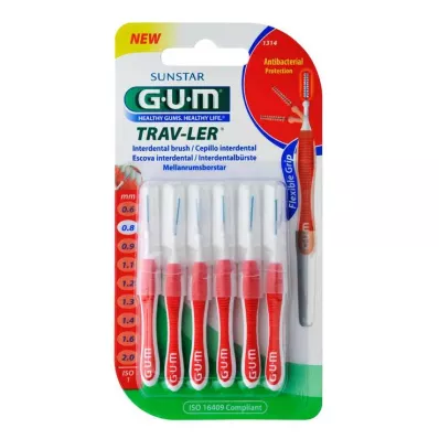 GUM TRAV-LER 0.8mm candle red interdental+6caps, 6 pcs GUM TRAV-LER 0.8mm candle red interdental+6caps, 6 pcs