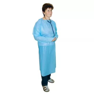 Apron disposable PE blue 120 cm non-sterile with sleeves, 1 piece