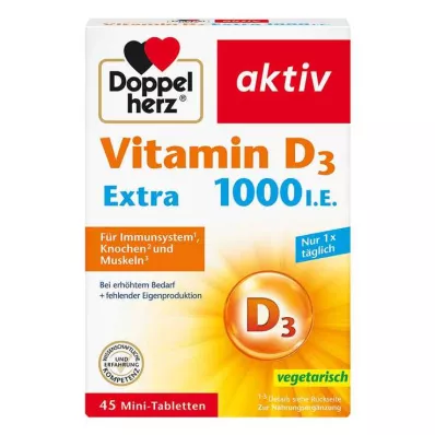 DOPPELHERZ Vitamin D3 1000 I.U. EXTRA Tablets, 45 pcs DOPPELHERZ Vitamin D3 1000 I.U. EXTRA Tablets, 45 pcs