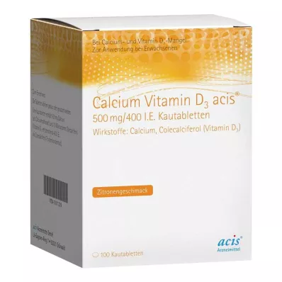 CALCIUM VITAMIN D3 acis 500 mg/400 I.U. Chewable tablet, 100 pcs CALCIUM VITAMIN D3 acis 500 mg/400 I.U. Chewable tablet, 100 pcs