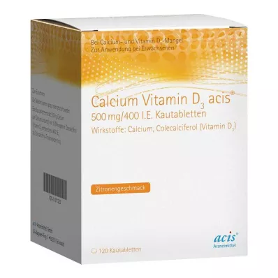 CALCIUM VITAMIN D3 acis 500 mg/400 I.U. Chewable tablet, 120 pcs