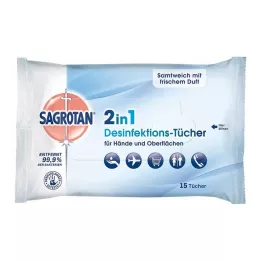 SAGROTAN 2in1 disinfectant wipes, 15 pcs