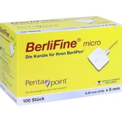 BERLIFINE micro cannulas 0.25x8 mm, 100 pcs
