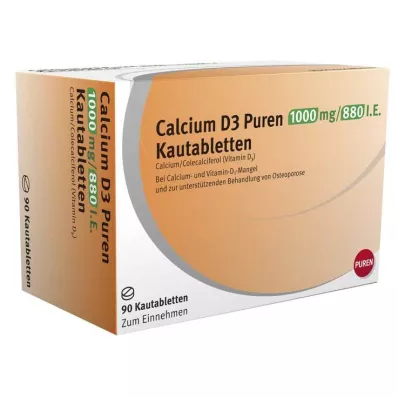 CALCIUM D3 Puren 1000 mg/880 I.U. Chewable Tablets, 90 pcs