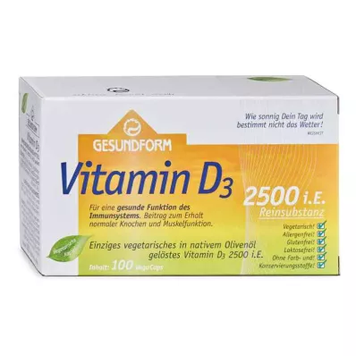 GESUNDFORM Vitamin D3 2,500 I.U. Vega-Caps, 100 pcs GESUNDFORM Vitamin D3 2,500 I.U. Vega-Caps, 100 pcs