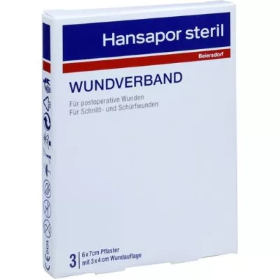 HANSAPOR sterile wound dressing 6x7 cm, 3 pcs