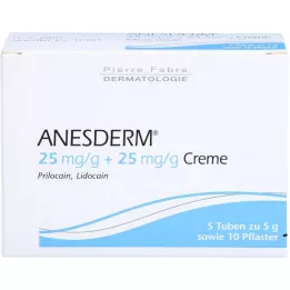 ANESDERM 25 mg/g + 25 mg/g cream + 10 patches, 5X5 g