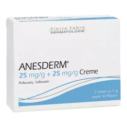 ANESDERM 25 mg/g + 25 mg/g cream + 10 patches, 5X5 g
