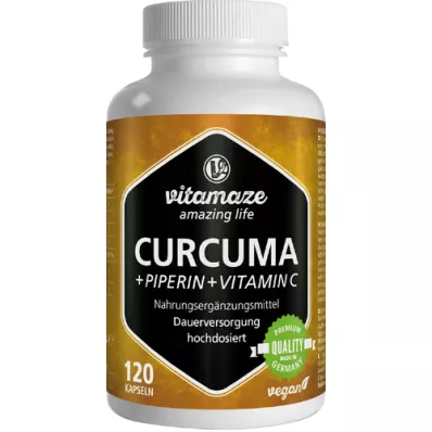 CURCUMA+PIPERIN+Vitamin C vegan capsules, 120 pcs