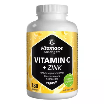 VITAMIN C 1000 mg high-dose+zinc vegan tablets, 180 pcs