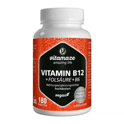 VITAMIN B12 1000 µg high-dose +B9+B6 vegan tablets, 180 pcs