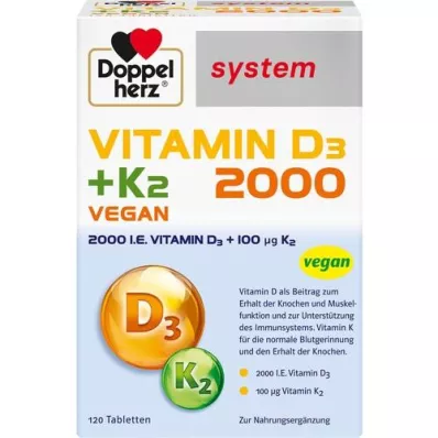 DOPPELHERZ Vitamin D3 2000+K2 system tablets, 120 pcs