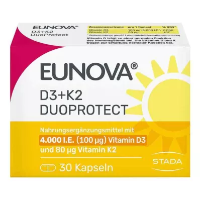 Eunova Duoprotect D3 + K2 4000 IU / 80 µg capsules, 30 pcs Eunova Duoprotect D3 + K2 4000 IU / 80 µg capsules, 30 pcs