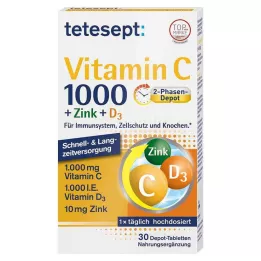 TETESEPT Vitamin C 1,000+Zinc+D3 1,000 I.U. Tablets, 30 pcs