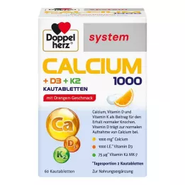 DOPPELHERZ Calcium 1000+D3+K2 system chewable tablets, 60 pcs