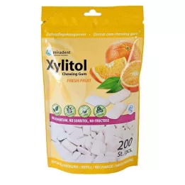 MIRADENT Xylitol Kaugummi frisches Obst Nachfüllpackung, 200 St