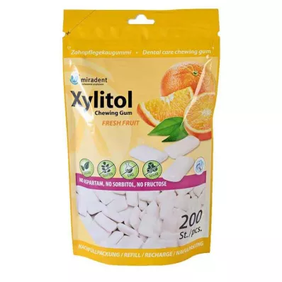 MIRADENT Xylitol Kaugummi frisches Obst Nachfüllpackung, 200 St