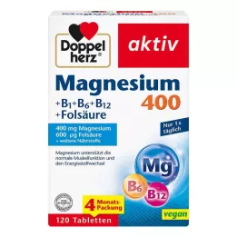 DOPPELHERZ Magnesium 400+B1+B6+B12+folic acid tbl, 120 pcs