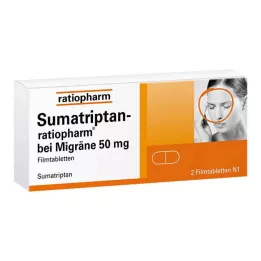 SUMATRIPTAN-ratiopharm for migraine 50 mg film-coated tablets, 2 pcs
