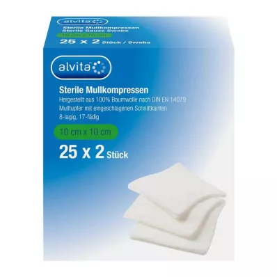 Alvita gauze compresses sterile 10x10 cm, 25x2 pieces Alvita gauze compresses sterile 10x10 cm, 25x2 pieces