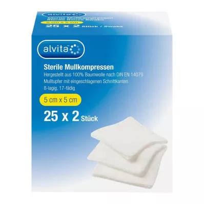 ALVITA Gauze compresses sterile 5x5 cm, 25X2 pcs ALVITA Gauze compresses sterile 5x5 cm, 25X2 pcs